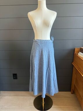 Carve Designs Wrap Midi Skirt Blue Chambray Linen Cotton Blend Quiet Luxury